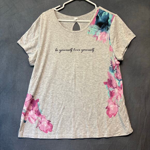 Ideology XXL Graphic Floral Tee Be Yourself Love Yourself Activewear Top Flowy - Picture 2 of 12